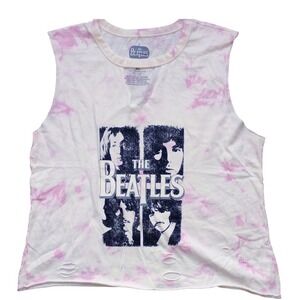 The Beatles Graphic T Shirt Pink White Tie Dye Sleeveless Cropped Distressed XL